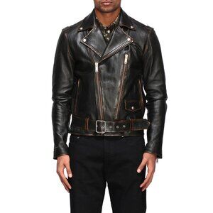 Golden Goose Ryan Black Distressed Leather Biker Jacket